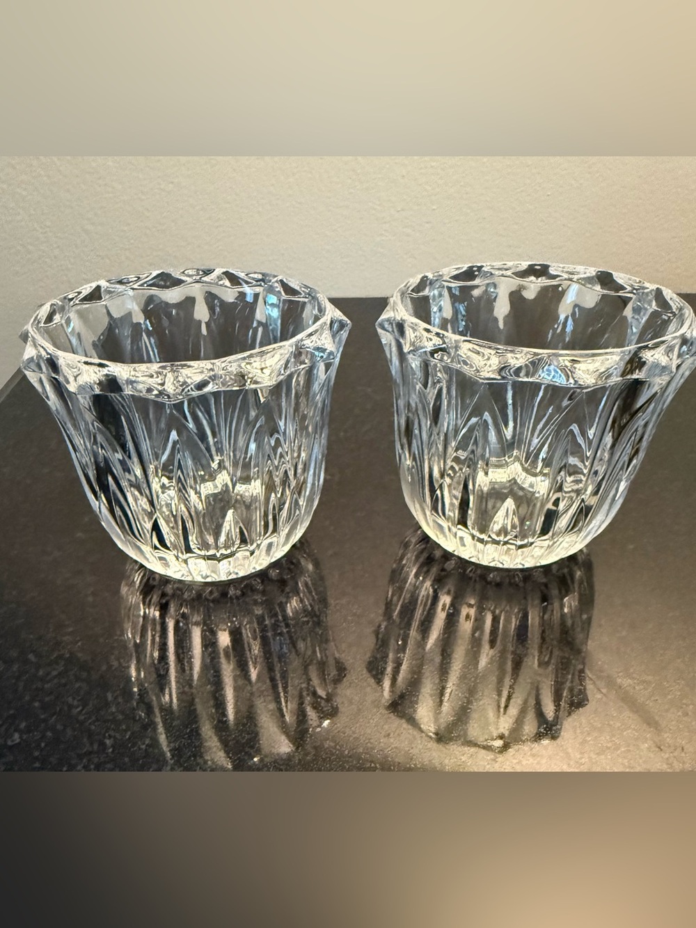 Set of 2 Clear Textured Crystal Votive Candleholders